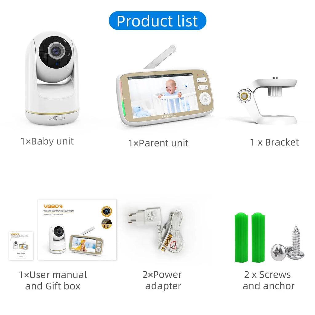 5 Inch Baby Monitor 3x Zoom PTZ Cam APP+monitor Dual Control WIFI Electronic Baby Sitter Two Way Audio Night Vision Baby Phone