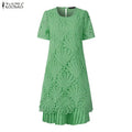 Stylish Women Desses ZANZEA 2025 Summer Lace Patchwork Dress Elegant Party Work Sundress Short Sleeve Pleated Vestidos Midi Robe