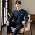 Fashion Lounge Pajamas Sets Men's Spring New Long-sleeved Tops with Trousers Cotton Homewear Comfort Simple Sleepwear Two Pieces