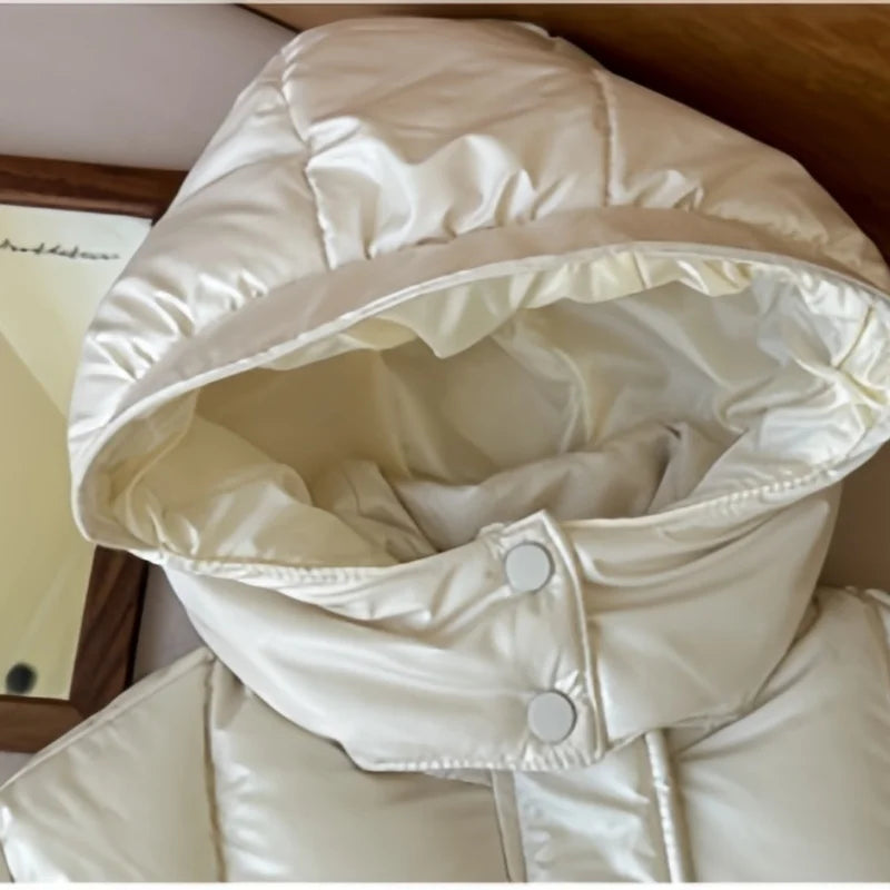 Children's Jacket Girl Thickened Cotton Padded Hooded Puffer Coat 4-8Y Boys Girls Warm Winter Clothes for Kids Shiny Outerwear