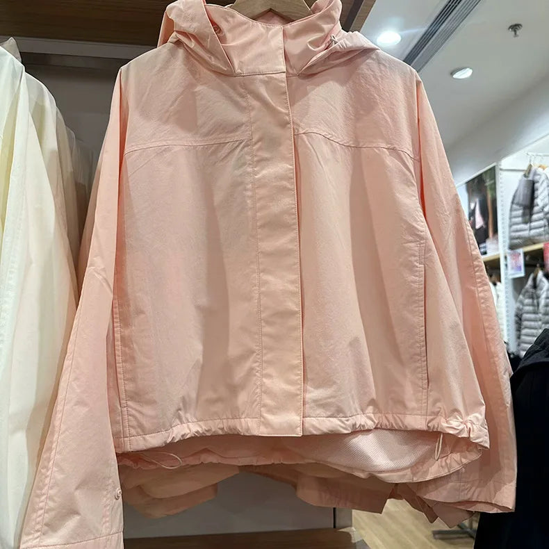 Windproof Stand Collar Jacket Women's Outdoor Casual Hooded Thin Coat Jacket