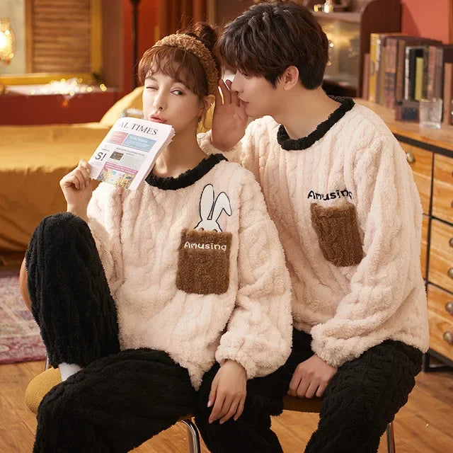 Couples Pajamas Women Men Winter Thicken Pyjamas Sleepwear