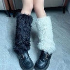 Colorful Furry Plush Leg Warmers Women Girl Winter Soft Thick Fuzzy Boot Cuffs Leg Sleeves Covers Footless Calf Socks Streetwear
