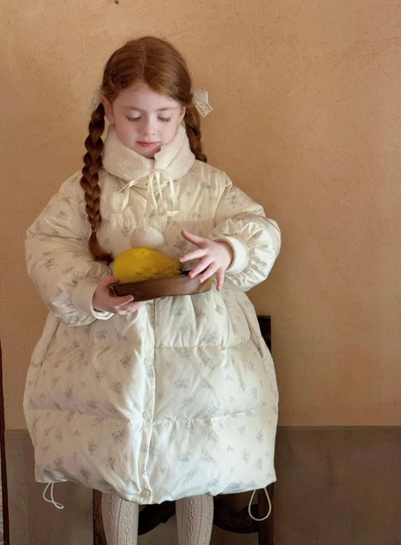 2025 Winter New Down Coat Korean Fashion Princess Floral Print Warm Cotton-padded Outerwear Kids Casual Sweetheart Parkas