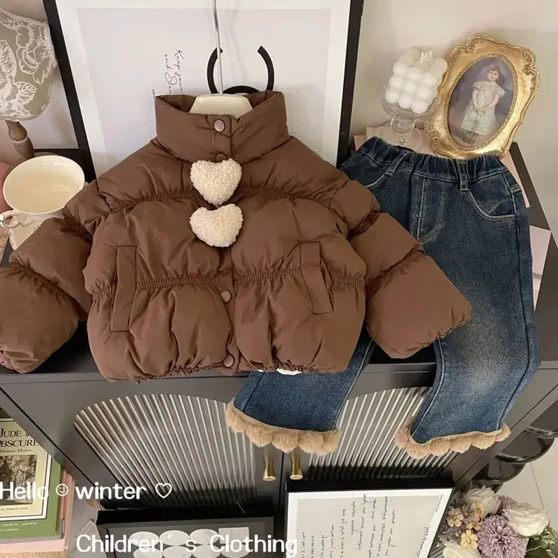 Girls' Short Puffer Coat - Quilted Stand Collar Jacket Korean Style, Winter Warm Outerwear for Kids Baby Girl Winter Clothes