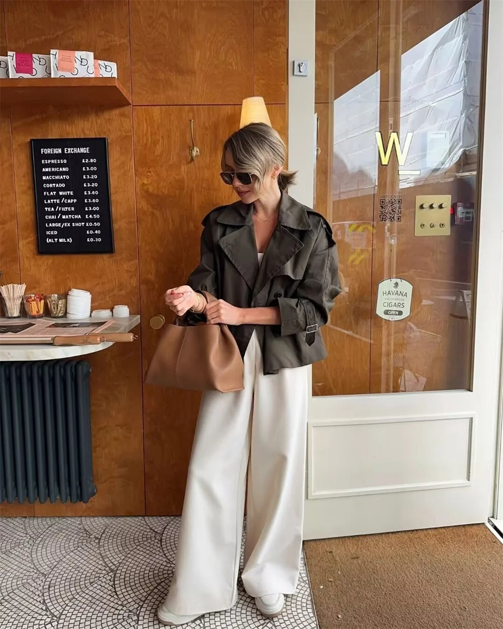 Ladies Vintage Cropped Trench Spring Autumn Jacket Women Streetwear Double Breasted Long Sleeve Top Female Chic Coat Outfits