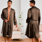 Men Long Robe Pajamas Set Baroque Style Kimono Bathrobe Gown Spring Summer Male Sleepwear Home Clothing Rayon Loungewear Pijamas