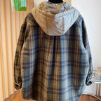 Winter Thiened Plaid Cotton Coat Women's Loose Korean Sle Hooded Jaet Long Sve Commute Faion Regular Length Single...