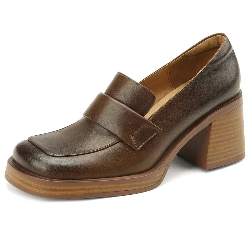 Shoes for Women Retro British Style Thick High Heels Loafers Platform Leather Shoes 2024 summer new French Square Toe Women Shoe