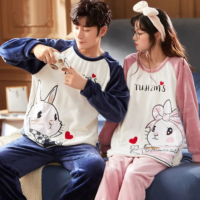 Couples Pajamas Women Men Winter Thicken Pyjamas Sleepwear