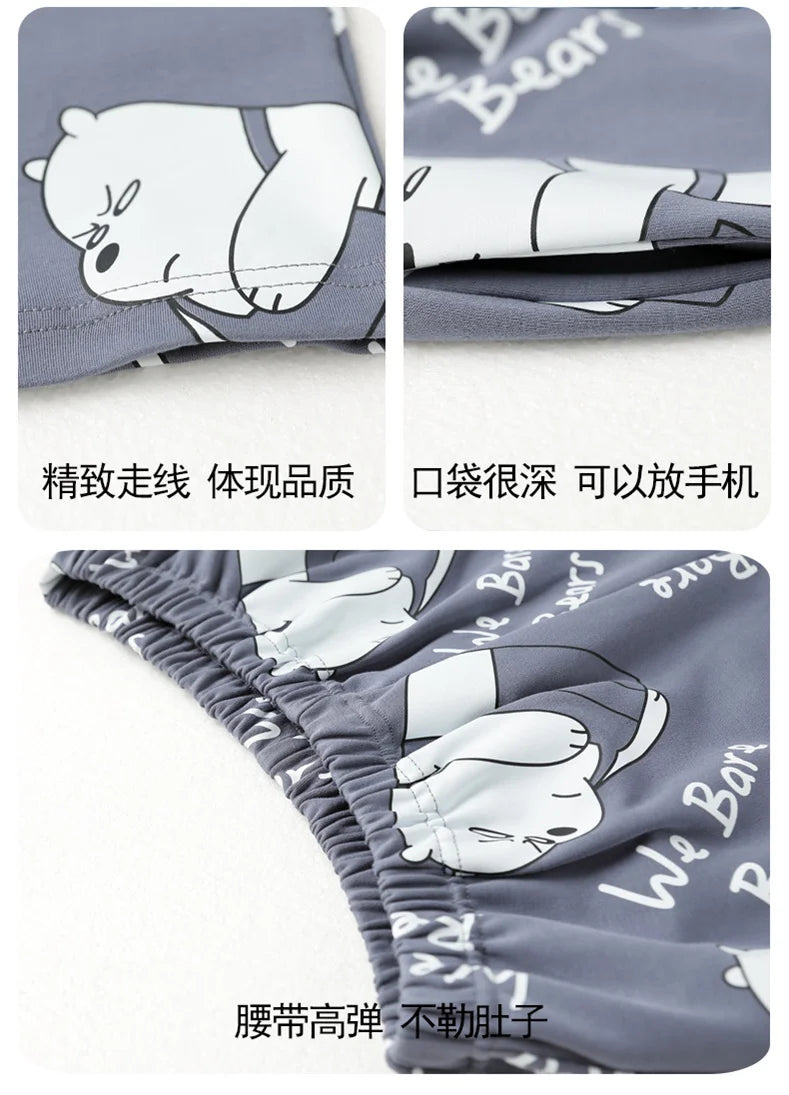 Men's Pajamas Spring Autumn 100% Cotton Youth Pajamas Student Suits Fashionable Sweet Cartoon Home Clothes For Men