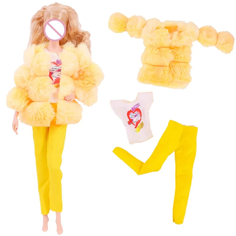 Girl Doll Clothes 3PcsPlush Coat Jacket+ Dress Skirt/ Pants Clothing for 30cm Doll Clothes Doll Accessories Girl`s Toy