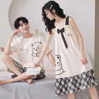 Summer Pyjamas Men Knited Cotton Pajamas Set Korean Sweet Pijamas Ladies Sexy Sleepwear Home Clothing For Youth Boy Girl