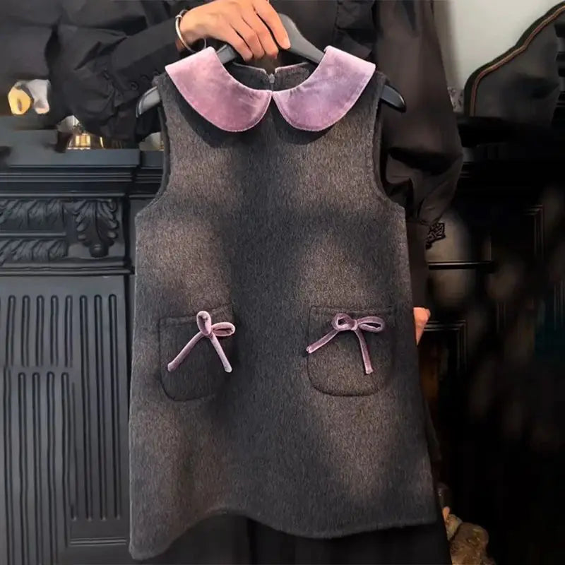 Children Elegance Top Clothing Autumn Winter Girls Clothes Set Fashion Retro Woolen Coat Jacket+Short Skirt 2Pcs Suits Kids suit