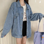 2025 Spring Autumn New Women Denim Jacket Boyfriend Loose Harajuku Design Unique Mid Length Casual All Match Outerwear