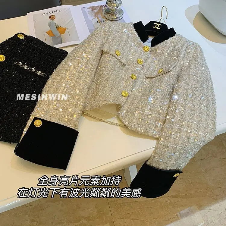 Thickened Coat Heavy Embroidery Sequins Short Coat 2024 New Tweed Top