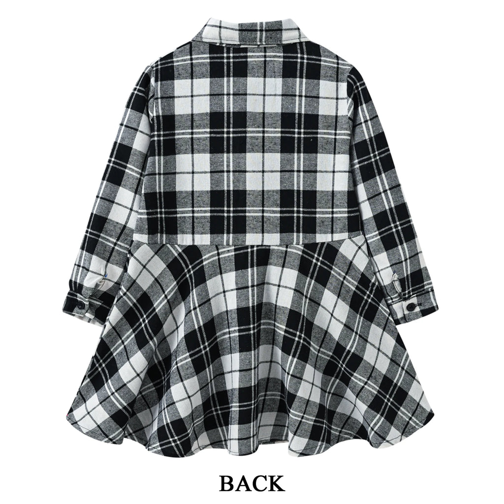 Girl's Shirt,Long Sleeve Girls Checked Dress,Fashion Sweet Teens Blouse,Lapel Letter Print Children's Plaid Tops,Princess Dress