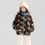 Girl's Winter Coat Floral Jacquard Lamb Fur Thickened Stylish Autumn Winter Toddler Kids Cotton Jacket