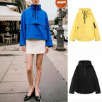 Fall 2025 Women's Casual Spor Loose Fit Stand Collar Long Sve Hooded Jaet Windbreaker Outerwear Polyester Fiber 00%