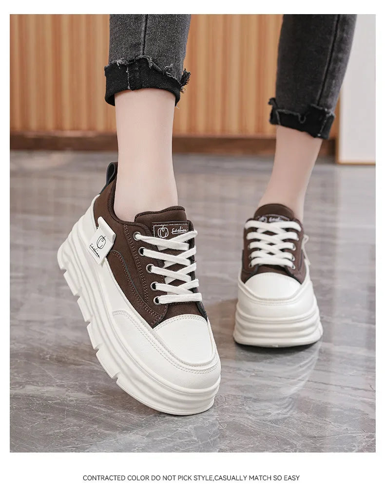 Shoes2025 Women Autumn Trend New Woman Flats Shoes Chunky Lace-up Soft-sole Casual Sneakers Female Vulcanized Shoe Walking Shoe