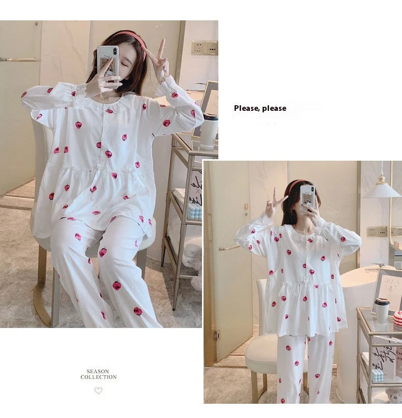 Maternity 2-Piece Spring And Autumn Breastfeeding Pajamas Homewear Spring And Summer Monthly Clothing Leisure Home Suit