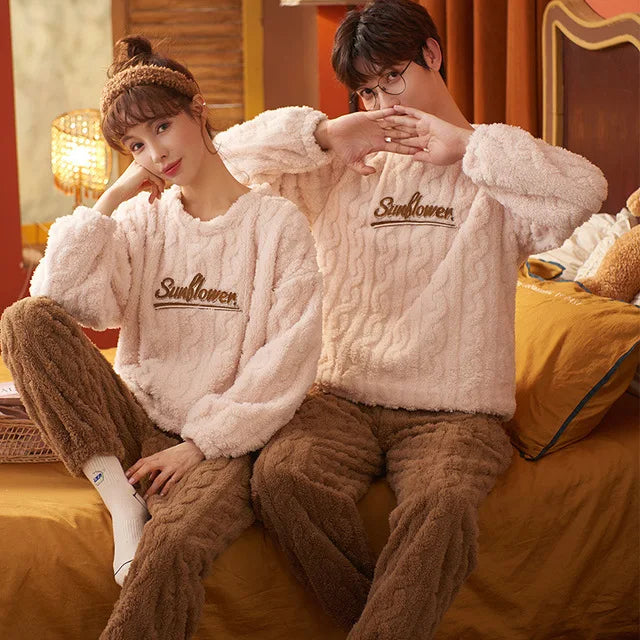 Couples Pajamas Women Men Winter Thicken Pyjamas Sleepwear