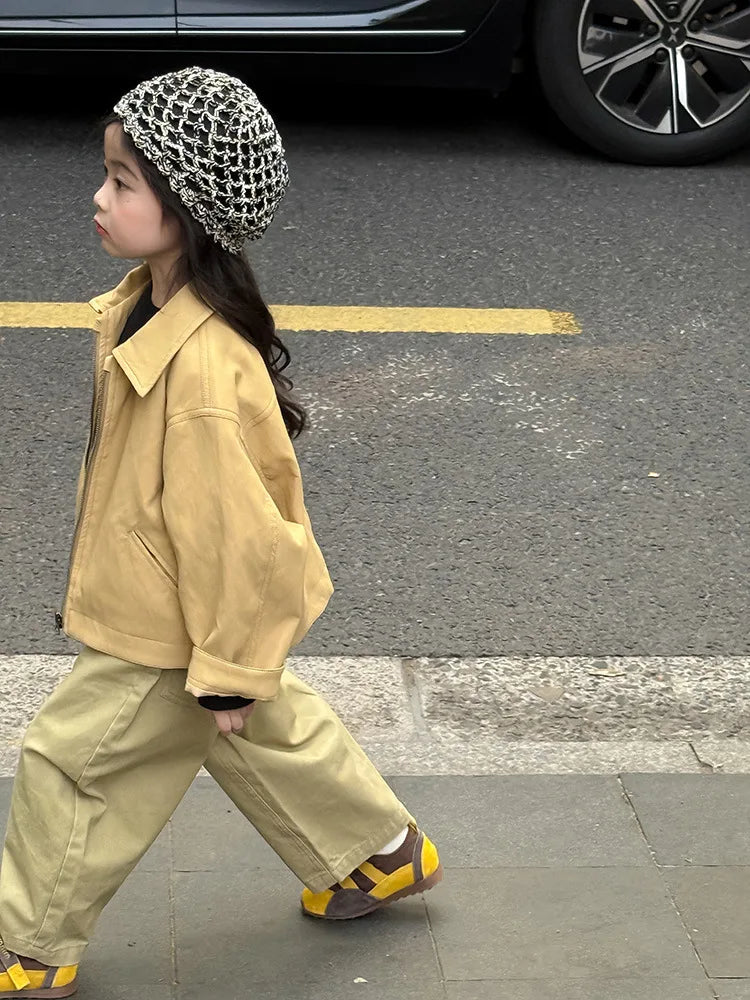 2025 Autumn New Children Long Sleeve Pu Leather Coat Fashion Girls Leather Jacket Solid Boys Lapel Zipper Jacket Kids Clothes