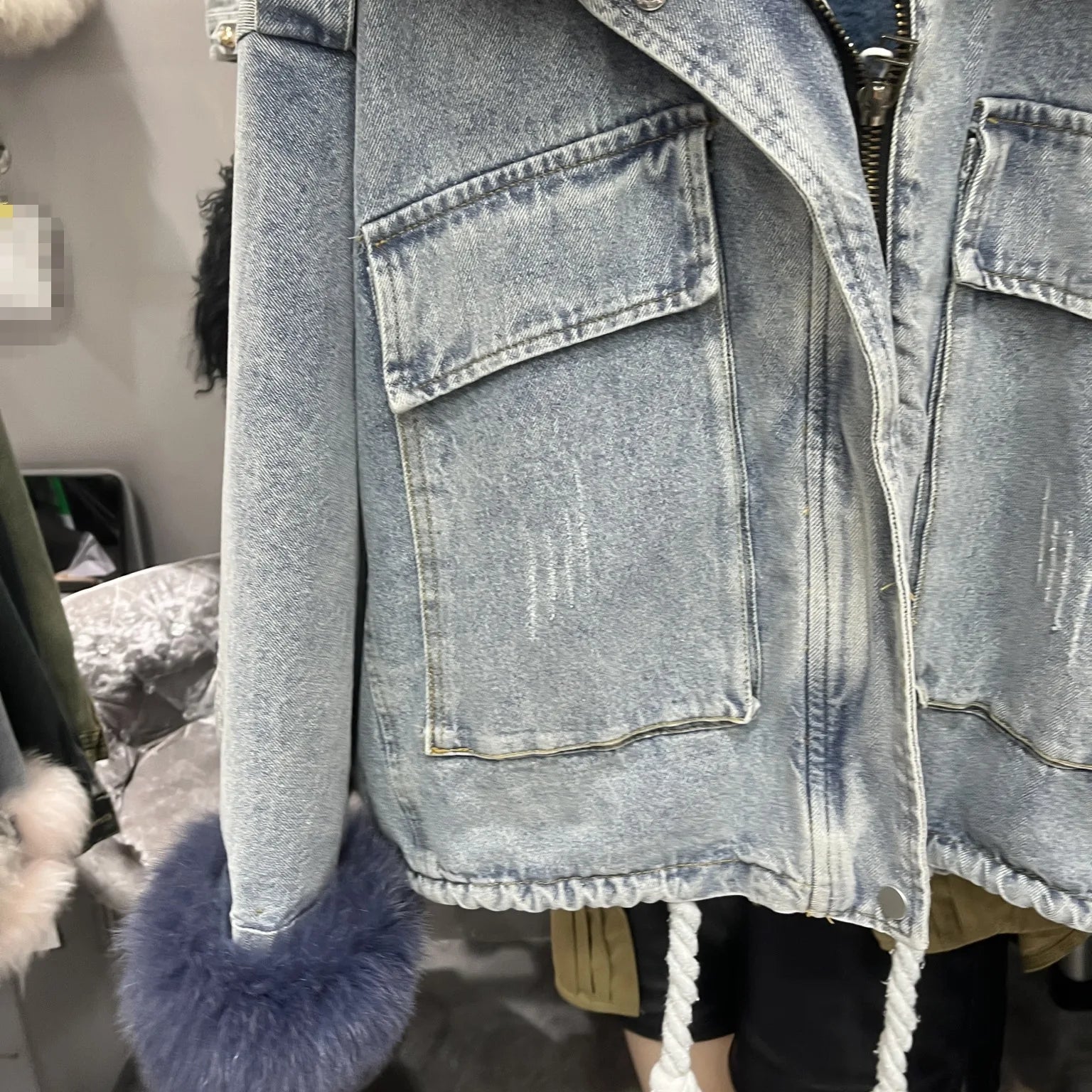 Fox Fur Denim Jacket for Women Fleece-Lined and Thickened Winter 2025 New Korean Style Loose Fit Batwing Sleeve Cotton Coat