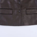 Fall 2025 New Women's Loose Straight Leather Effect Suit Jaet Faionable Long Sve PU Leather ort Outerwear