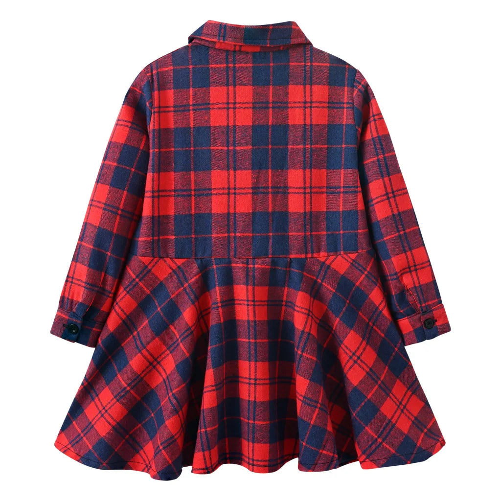 Girl's Shirt,Long Sleeve Girls Checked Dress,Fashion Sweet Teens Blouse,Lapel Letter Print Children's Plaid Tops,Princess Dress