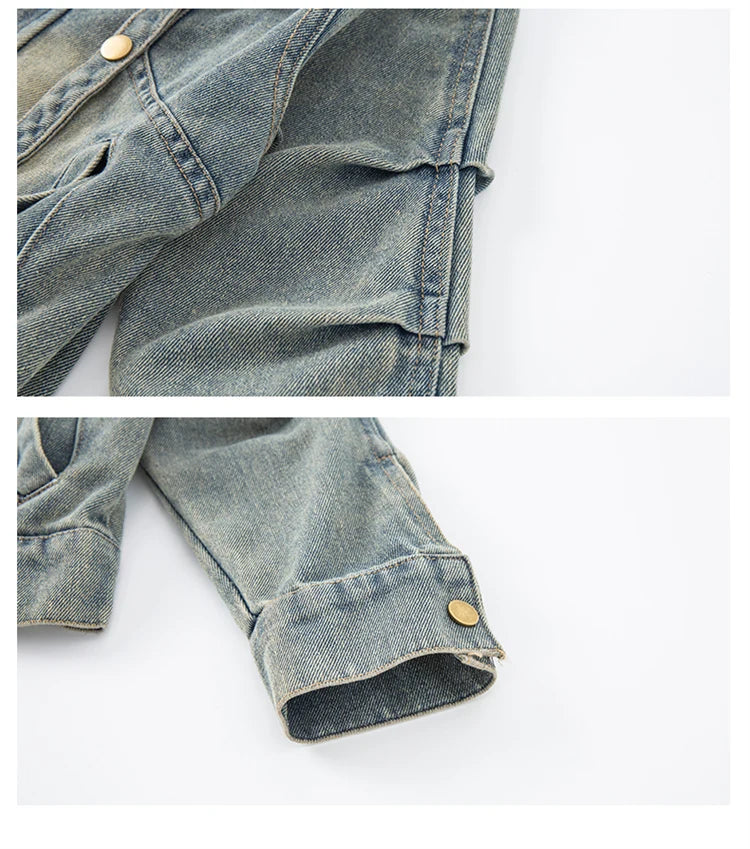 Cowgirl Streetwear Blue Denim Jacket Girl Harajuku Washed Distressed Jacket For Kids Child Gothic Punk Ripped Jeans Coat 5-14 T