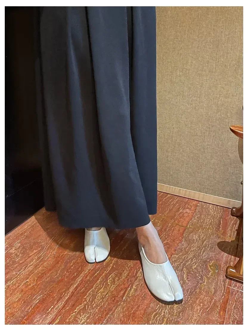 2025 Women Slip on Casual Loafers Chunky Heel Shoe Soft Moccasins Footwear New Fashion Split Toe Shoes Zapatos De Mujer