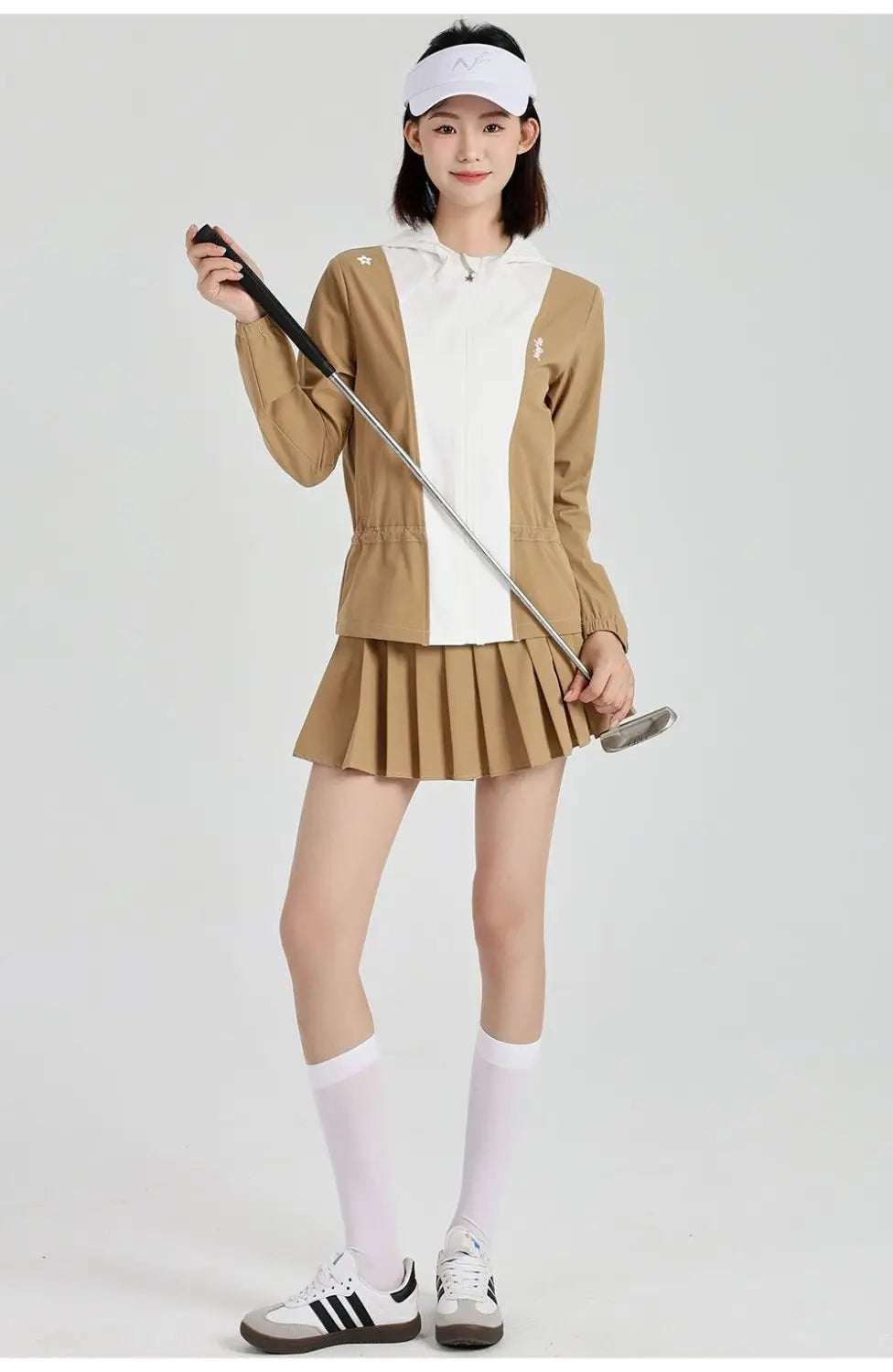 Women's Golf Jacket: Windproof & Warm, Color-Blocked, Fashionable, High-Quality Sports Set with Skirt