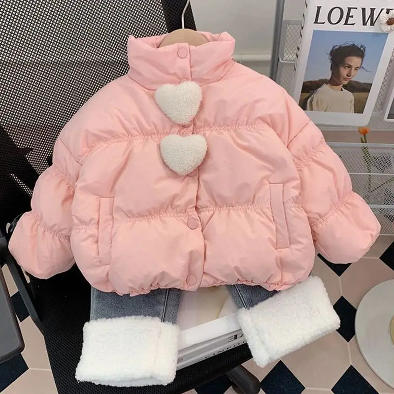 Girls' Short Puffer Coat - Quilted Stand Collar Jacket Korean Style, Winter Warm Outerwear for Kids Baby Girl Winter Clothes