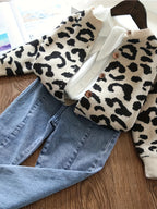 Girls' Cardigan Jacket Knitted Sweater Stylish Leopard Print Little Girl Jacket Baby Jacket Spring and Autumn New Trendy Style