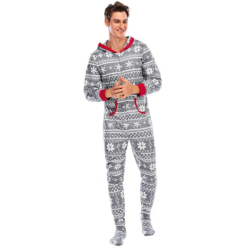 Men's Pajamas Home Wear Printed Pajamas Men's Long-sleeved One-piece Men's European and American Christmas Men's Pajamas Fall