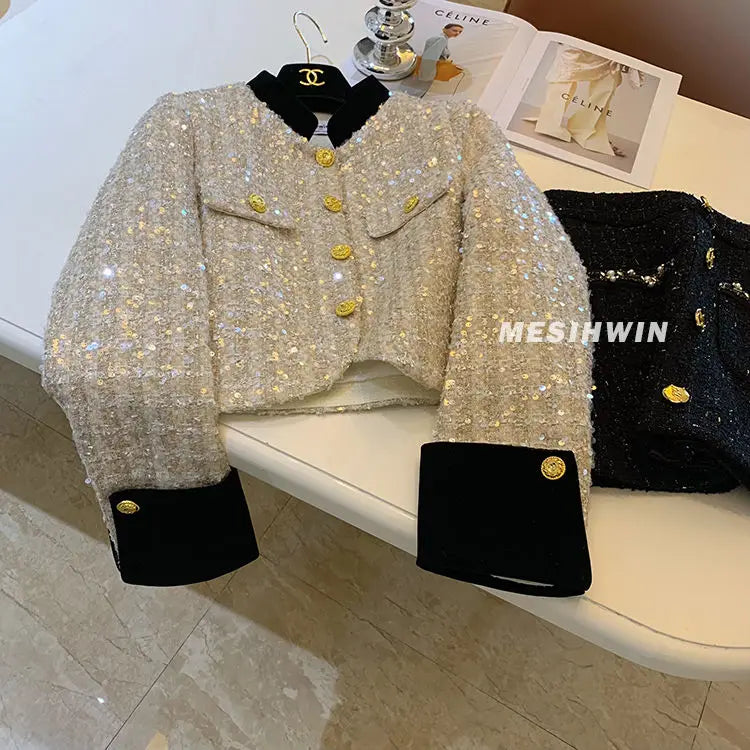 Thickened Coat Heavy Embroidery Sequins Short Coat 2024 New Tweed Top