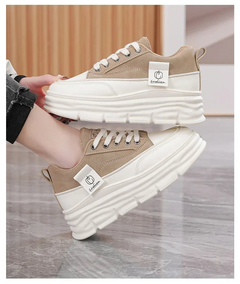 Shoes2025 Women Autumn Trend New Woman Flats Shoes Chunky Lace-up Soft-sole Casual Sneakers Female Vulcanized Shoe Walking Shoe