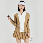 Women's Golf Jacket: Windproof & Warm, Color-Blocked, Fashionable, High-Quality Sports Set with Skirt