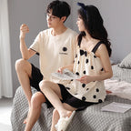 Summer Pyjamas Men Knited Cotton Pajamas Set Korean Sweet Pijamas Ladies Sexy Sleepwear Home Clothing For Youth Boy Girl