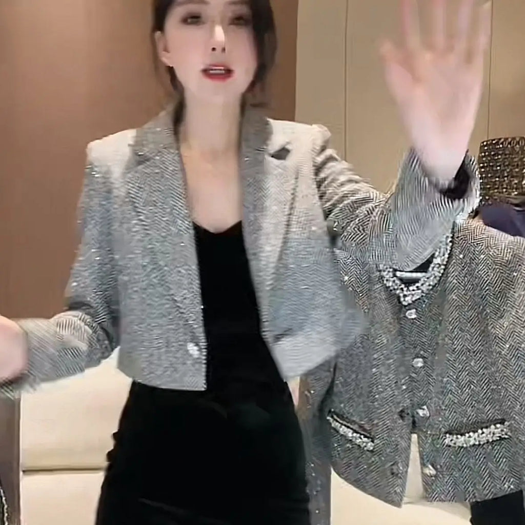 French Jacket Luxury High-end Bling Bling Coat Short Style Fragrant 2026 Spring Autumn Fashionable Long Sleeved Temperament Top