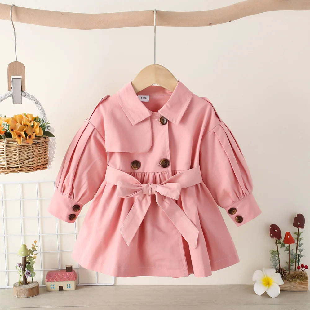 Trench Coat For Girl Children's Spring Cute Long Jacket 2024 New Kids Khaki Casual Outerwear Baby Khaki Fashion Windbreaker ﻿
