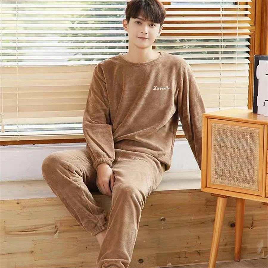 2025 Men's Thick Flannel Pajama Sets Couple Casual