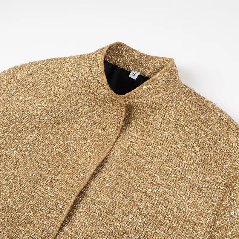 Female Clothing Women's Jacket New Outerwear 2025 Autumn Women's New Style Sequined Small Stand-up Collar Jacket Women Fur Coat