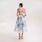 French Super Fairy Holiday Suspender Sleeveless Waist Printed Dress Slim Fit Party Dress for Women Bandage Sweet Ladies Dress