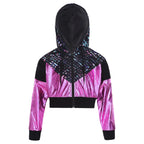 Girl Hooded Tops Long Sleeve Zipper Jacket Fashion Print Short Jacket Casual Coat Outerwear Jazz Dance Performance Costume