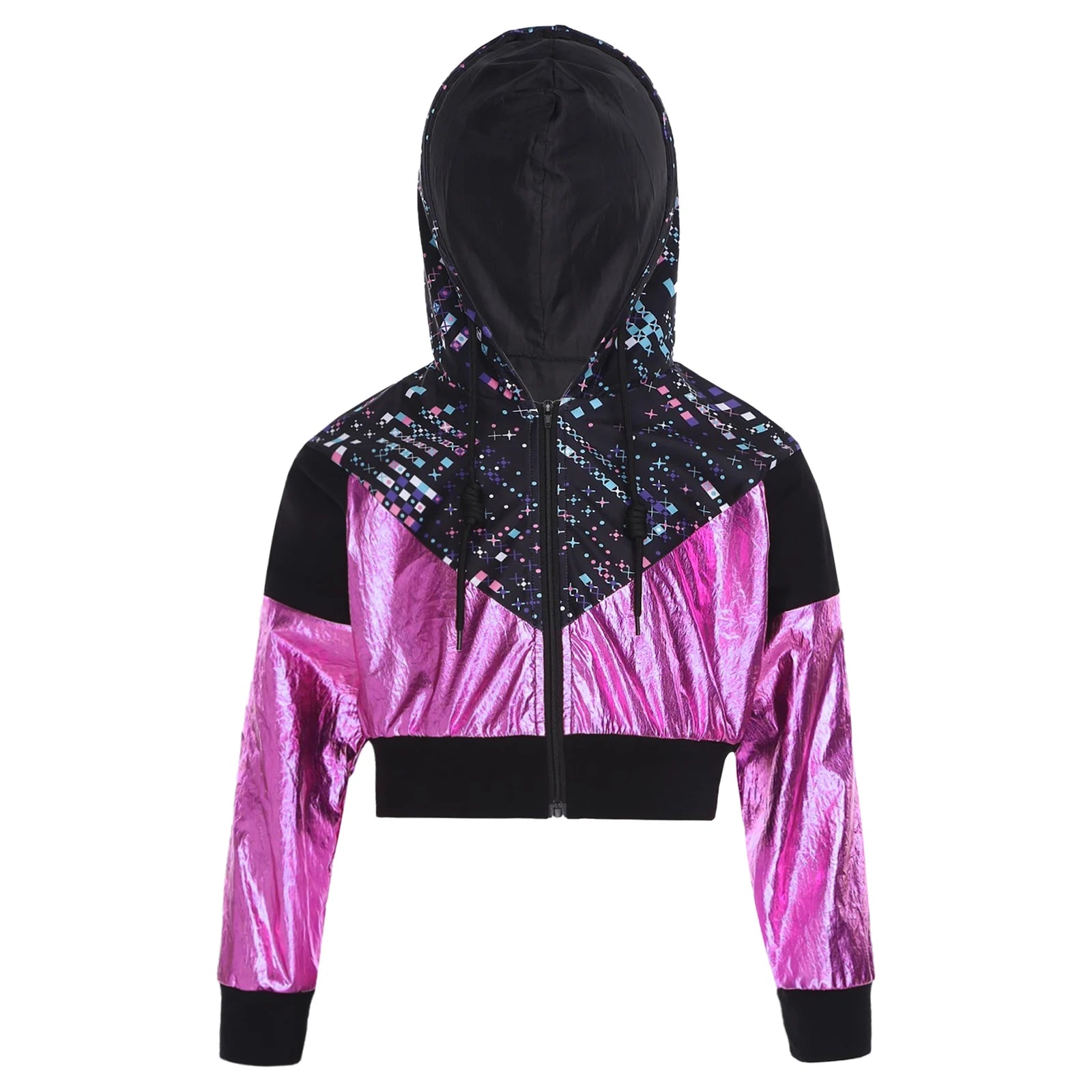 Girl Hooded Tops Long Sleeve Zipper Jacket Fashion Print Short Jacket Casual Coat Outerwear Jazz Dance Performance Costume