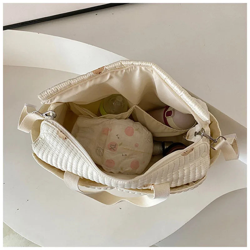 New High-capacity Mummy Bag Embroidered Bear Mother and Baby Handbag Baby Bottle Diaper Portable Baby Stroller Bag