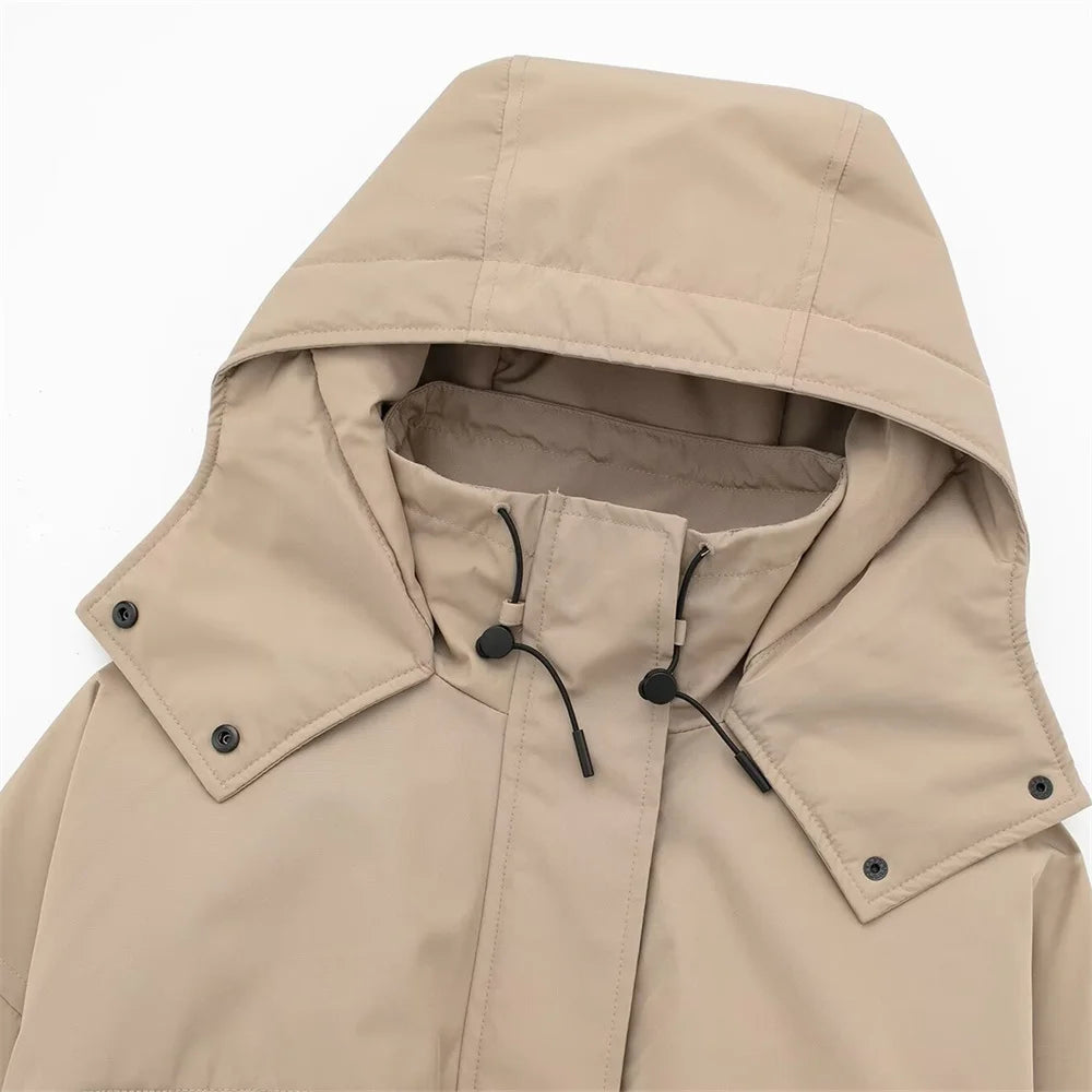 Autumn New Product Women's Stand up Collar Hoodie Long Sleeve Zipper Decoration workwear Style Short Jacket Coat