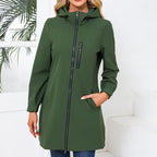 Women's Water-Repellent Hooded Windbreaker Casual Loose Solid Long Sleeve Outdoor Sports Trench Coat Spring Autumn Jacket